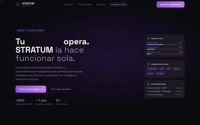 Captura del sitio de Stratum Company AI